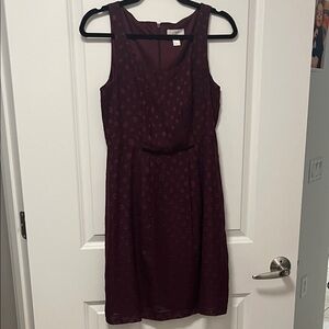 LOFT Burgundy Polka Dot Midi Dress